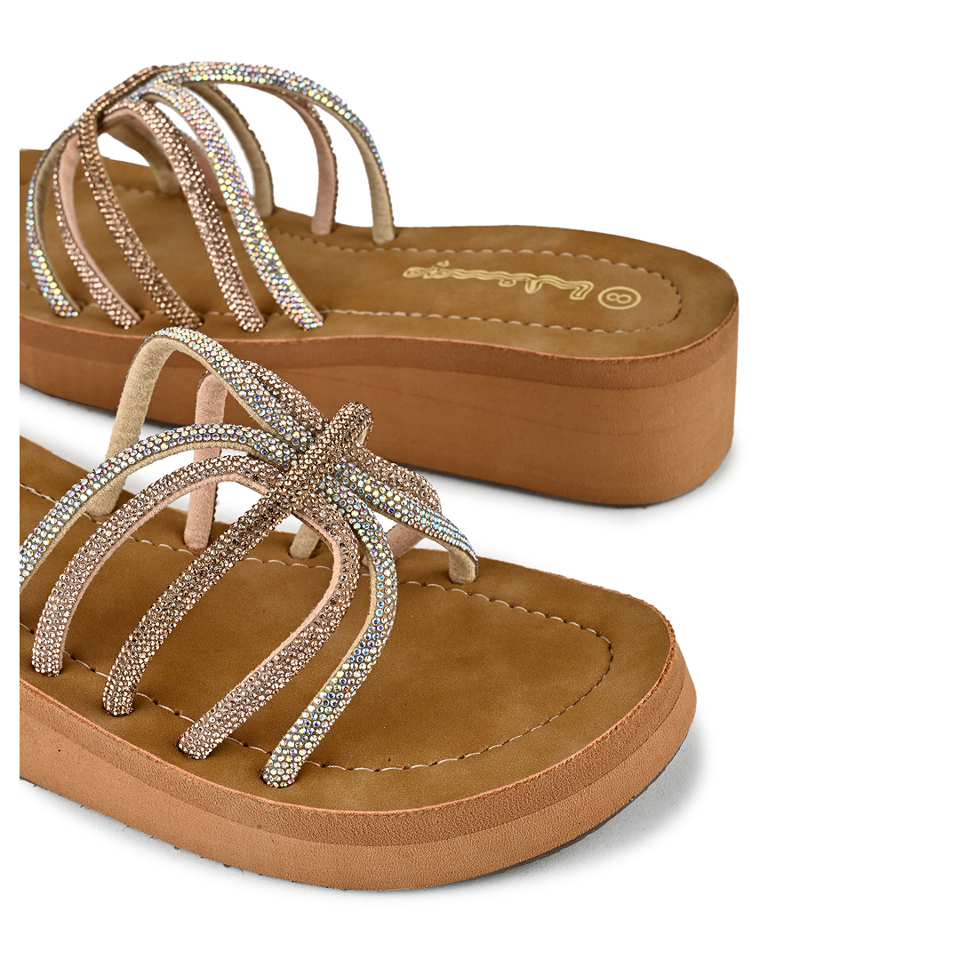 Kate Rhinestone Strappy Platforms - Rose Gold