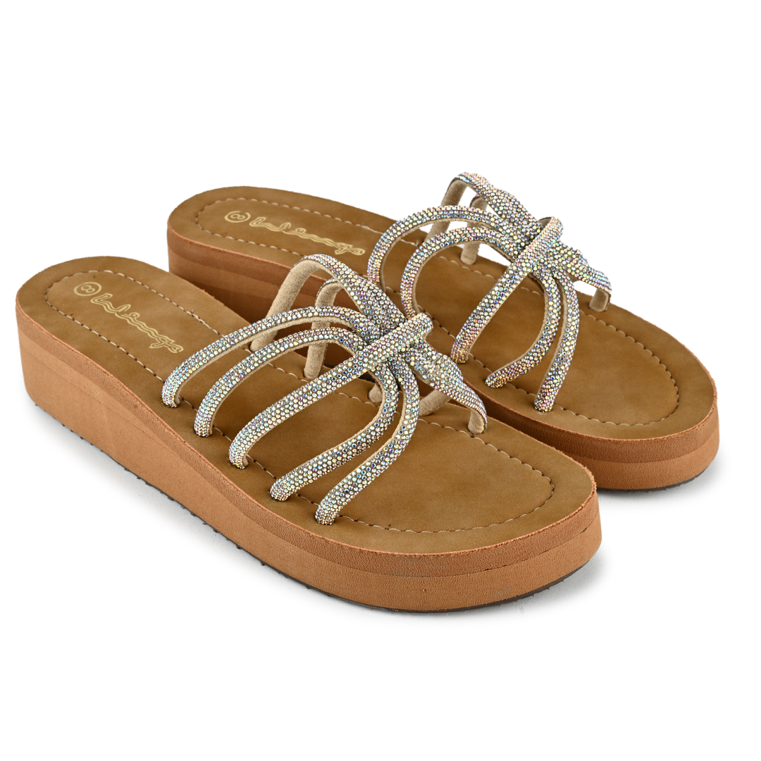 Kate Rhinestone Strappy Platforms - Sliver