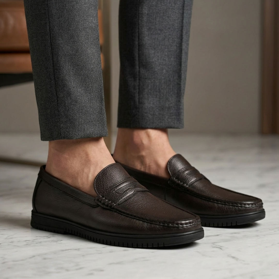 Shelby Leather Penny Moccasins - Dark Brown