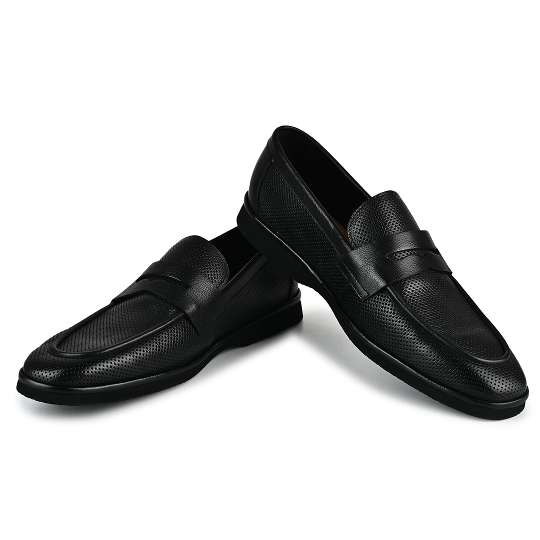 Brit Leather Penny Moccasins - Black