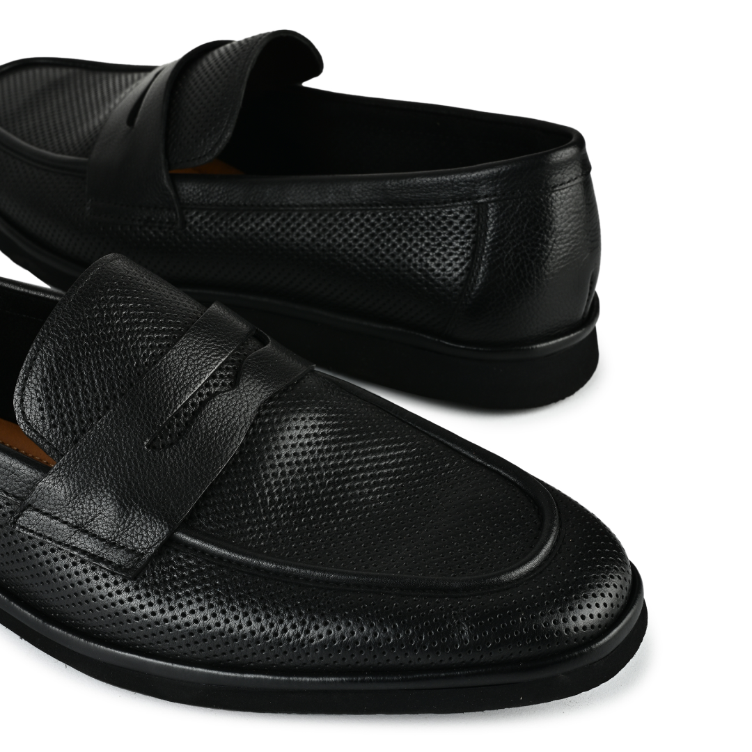 Brit Leather Penny Moccasins - Black
