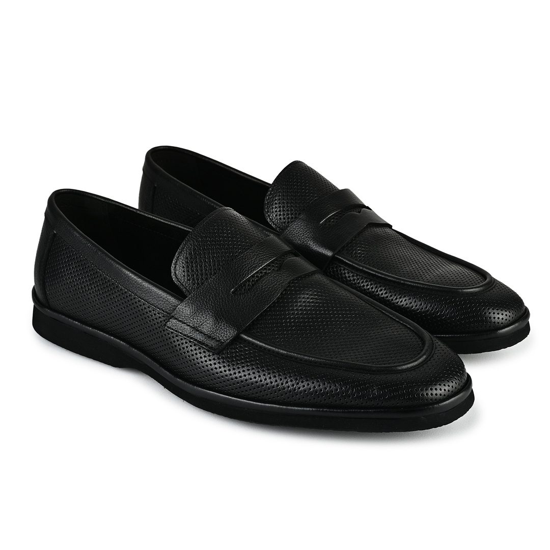 Brit Leather Penny Moccasins - Black