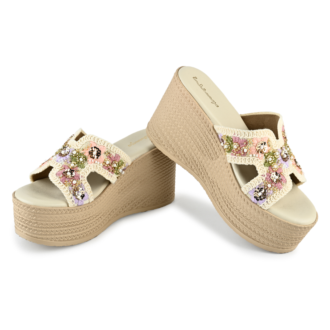 Lina Embroidered Wedge Sandals