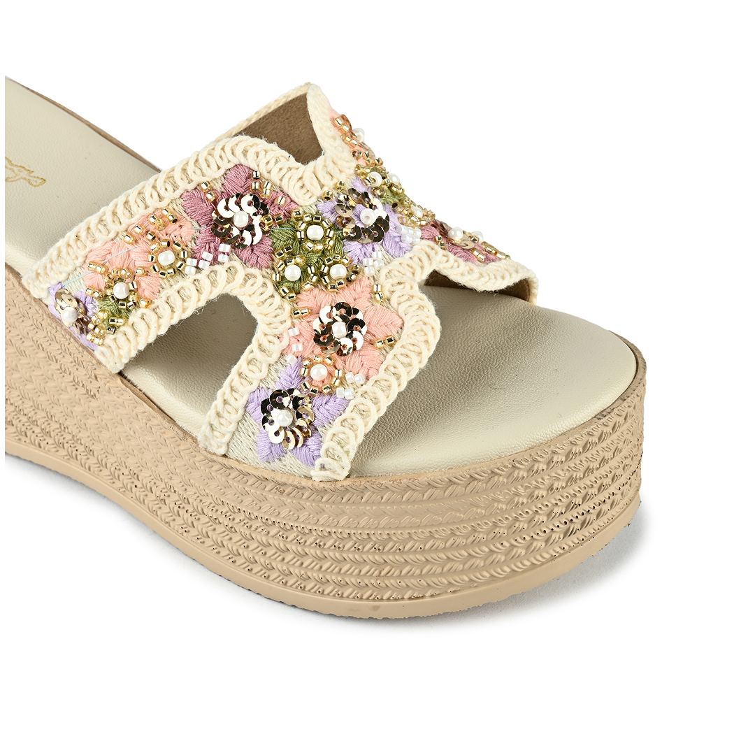 Lina Embroidered Wedge Sandals