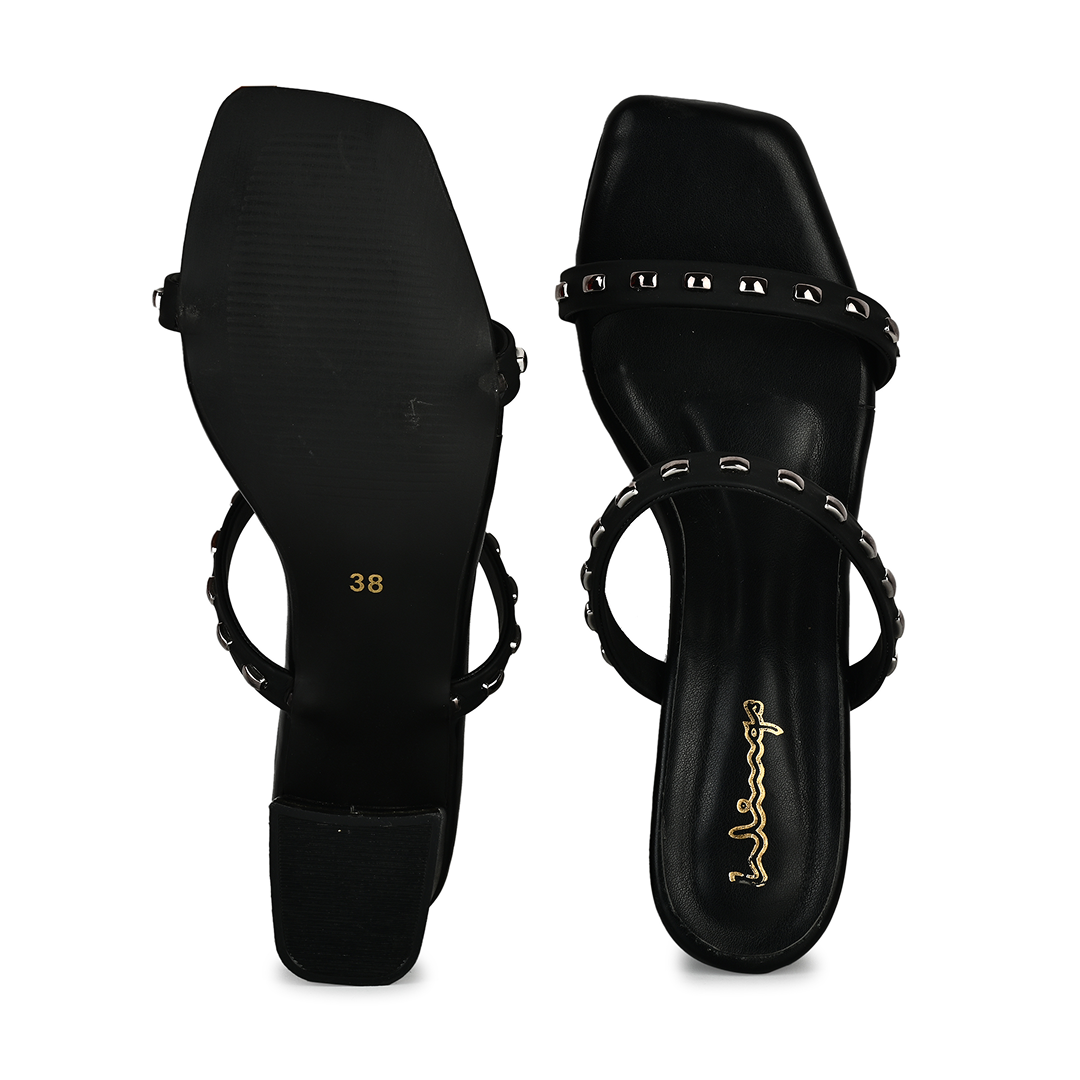 Milano Studded Strap Heels - Black