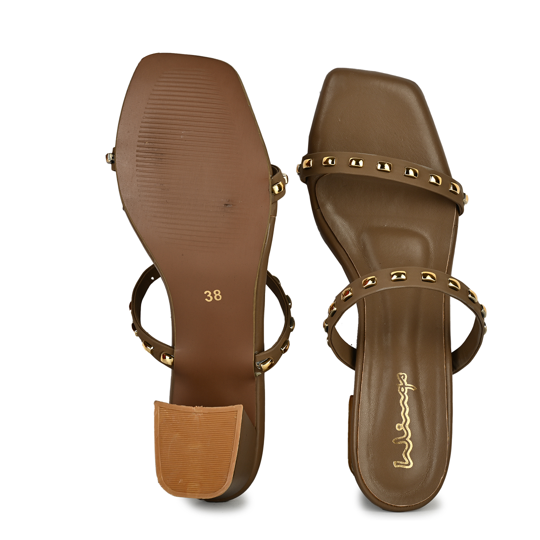 Milano Studded Strap Heels - Brown