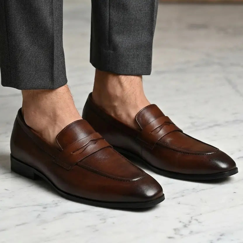 Allen Leather Penny Moccasins - Brown