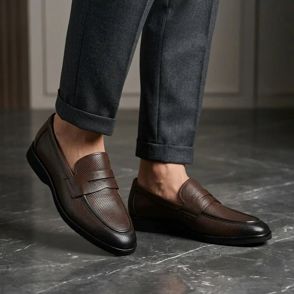 Brit Leather Penny Moccasins - Dark Brown