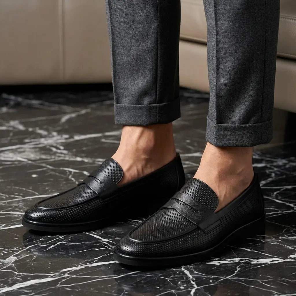 Brit Leather Penny Moccasins - Black