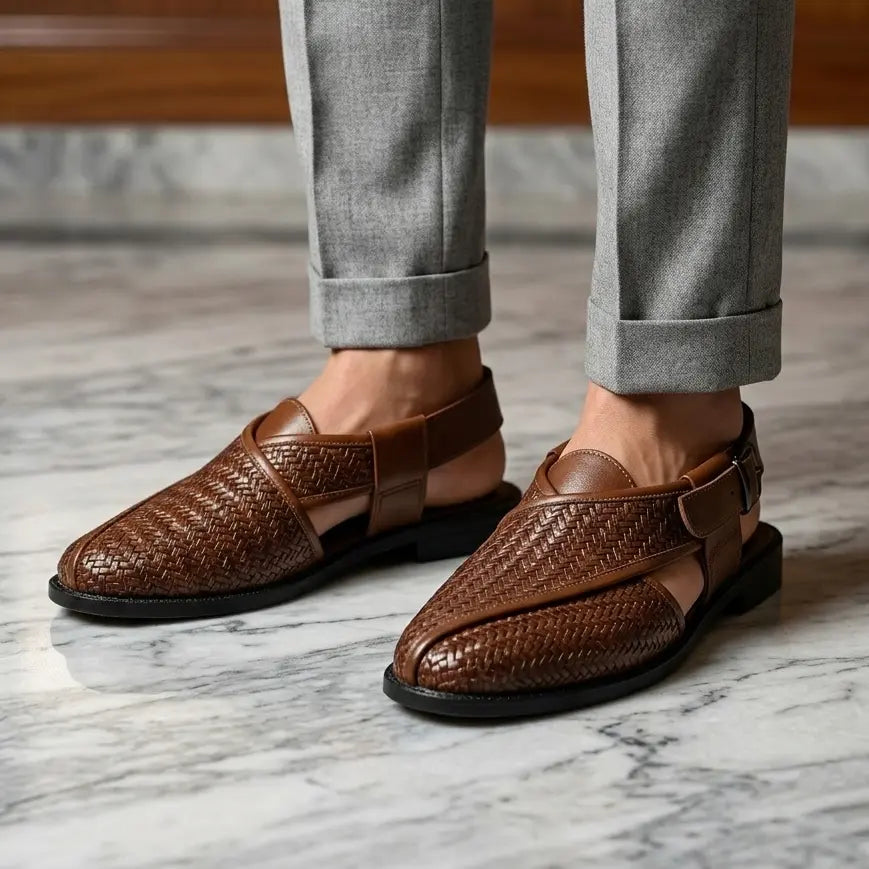 Capri Woven Leather Sandals - Brown